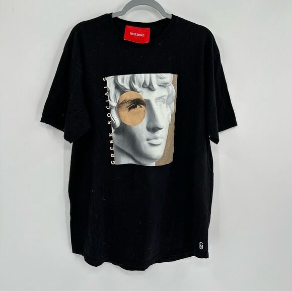 Greek Socials Graphic Stone Ancestor Face White and Black T Shirt XL - Picture 1 of 4
